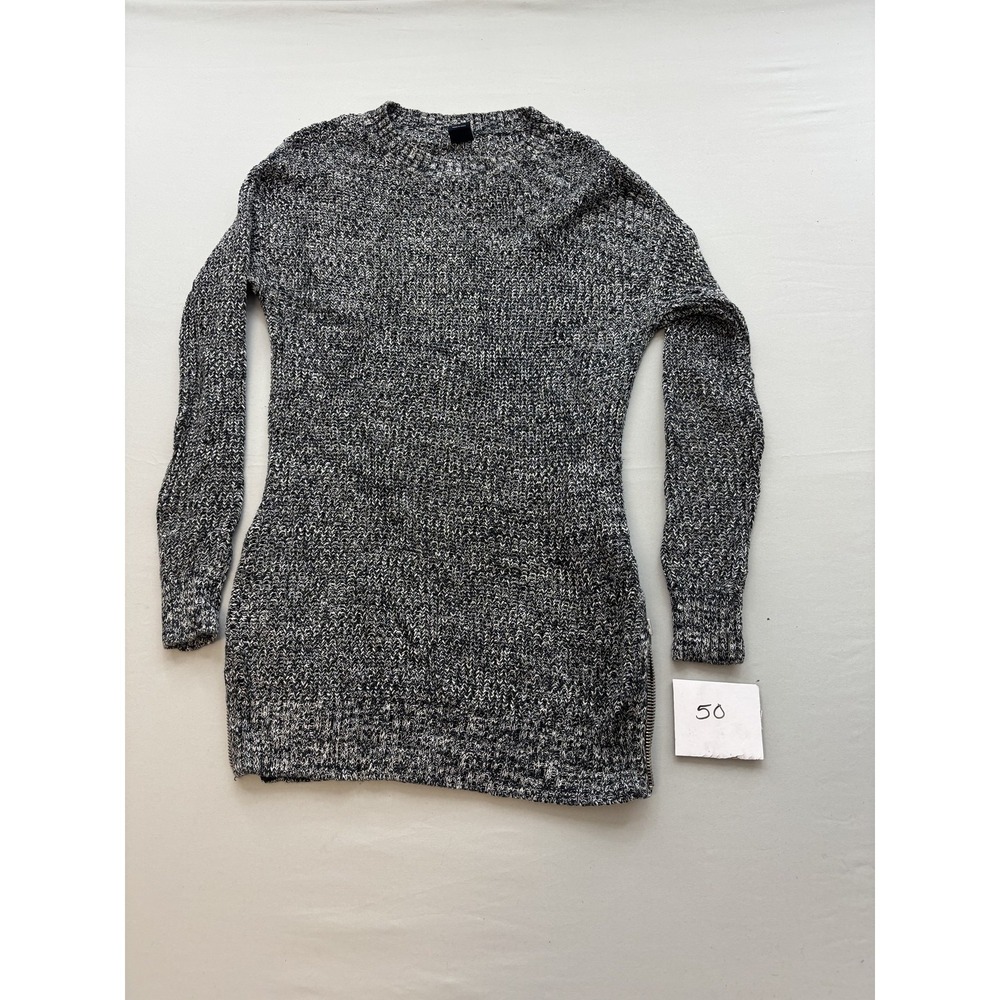 GAP Womens Marled‎ Black White Knit Sweater Tunic Side Zippers Small Raglan Hem